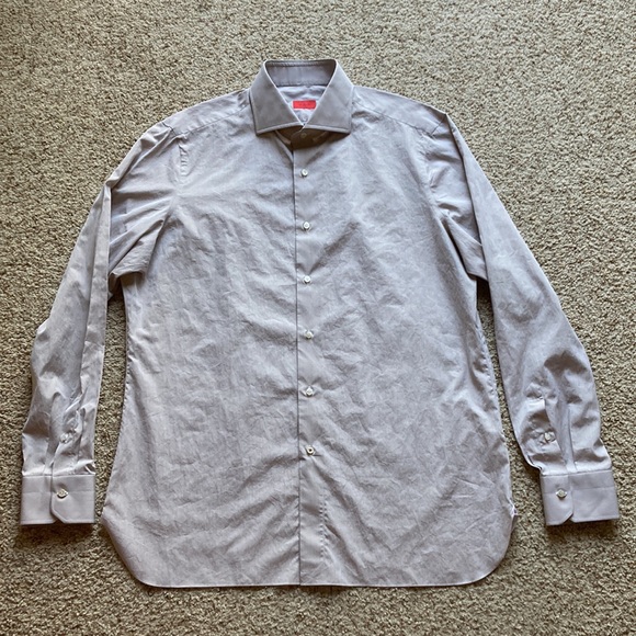 Isaia Napoli Men’s Solid Gray Beige Cotton Dress Shirt NWOT (Imperfect) - Picture 2 of 14